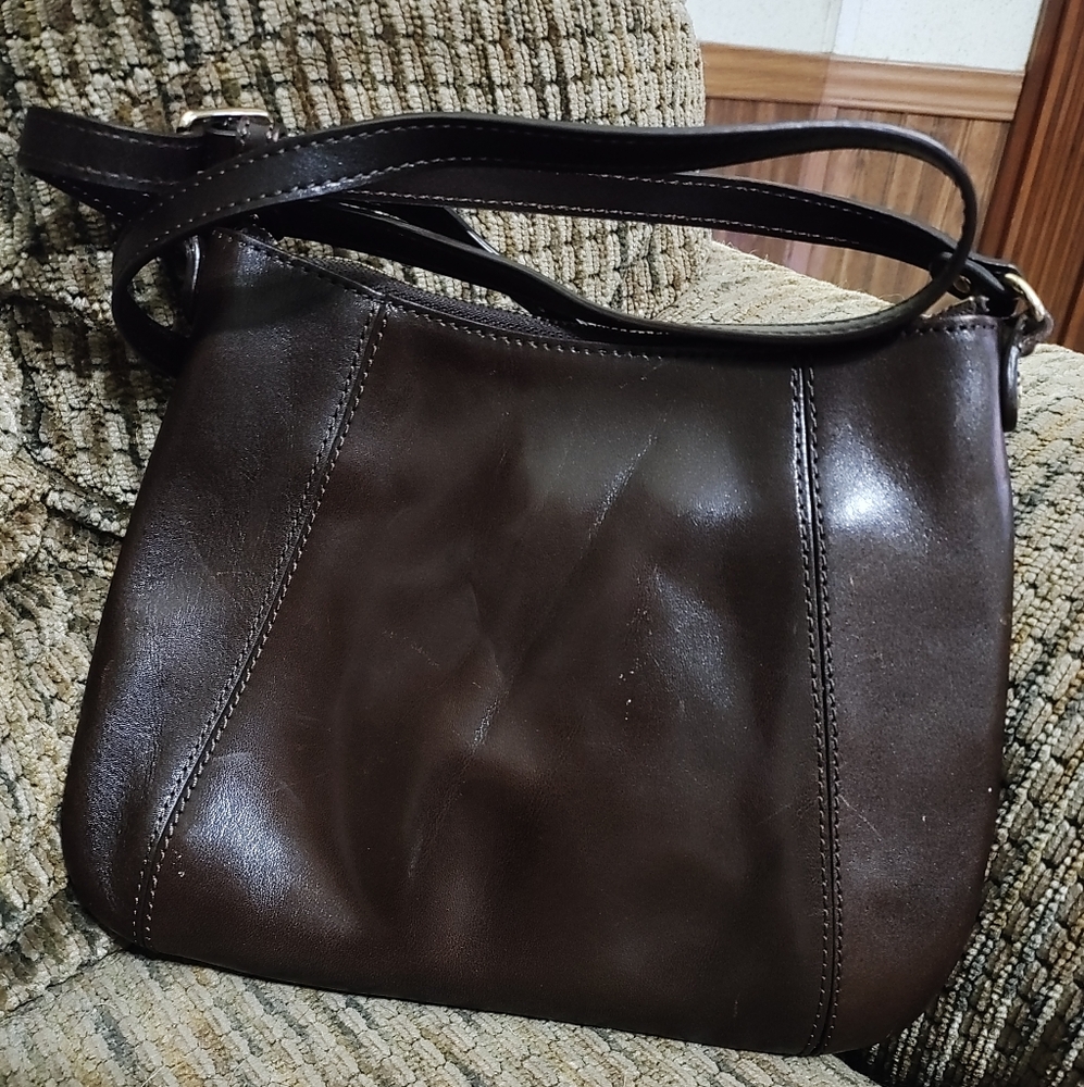 Vintage Monsac Leather Crossbody Bag Original Brown Purse Zip Top Clean